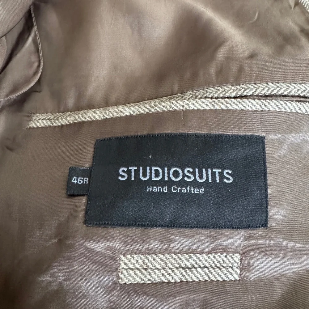 Studiosuits Suit‎ Mens 44R 42x27.5 Brown Herringbone Wool 2-Button Blazer Pant